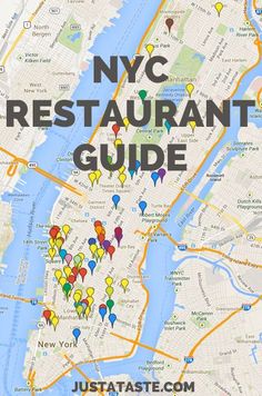 a map with the words nyc restaurant guide on it