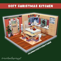 an image of a christmas kitchen in the middle of it's own living room