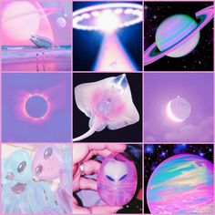 a collage of photos with different types of objects and colors in the sky, including an object that looks like a jellyfish