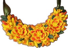 Autumn Necklace, Large Necklace, Orange Flowers, Flower Necklace, Orange, Pendant Necklace, Pendant, Flowers