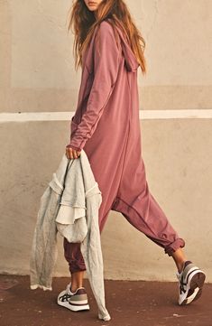 Kick it all the way back in this stretch cotton jumpsuit fixed with a cozy hood, roomy pockets and a very relaxed fit. 95% cotton, 5% elastane Machine wash, tumble dry Imported Cotton Jumpsuit, Hot Shots, Long Sleeve Onesie, Cherry Pie, Fp Movement, Black Fits, Boho Clothing, Boho Outfits, Stretch Cotton