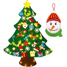 PRICES MAY VARY. Package includes 1pcs DIY felt Christmas tree,33pcs ornament cutouts,1pcs string light,1pcs red string and 1pcs snowman advent calendar(gift). Felt tree ornaments included:star,snow,Christmas wreath,candy cane,ball,socks,Santa Claus head,lollipop,bell,glove,elk,Santa Claus hat,holly,red flower,snowman,candy,gift and Santa Claus nose. DIY Christmas tree set and snowman advent calendar are made of felt.Felt tree measures 37.5" x 27.5".Snowman advent calendar measures 14” x 9”.Stri Diy Felt Christmas, Toddler Christmas Tree, Trees For Kids, Artificial Xmas Trees, Diy Felt Christmas Tree, Advent Calendar Gifts, Christmas Trees For Kids, Christmas Tree Diy, Felt Tree