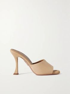 AQUAZZURA Violette 95 suede mules | NET-A-PORTER Suede Mules With Sculpted Heel And Round Toe, High Heel Suede Mules With Leather Sole, Suede Mules With Padded Heel For Summer, Modern Suede Mules For Summer, Summer Suede Mules With Pointed Toe, Spring Suede Mules With Sculpted Heel, Evening Suede Almond Toe Mules, Open Heel Mules With Suede Lining, Summer Suede Mules With Sculpted Heel