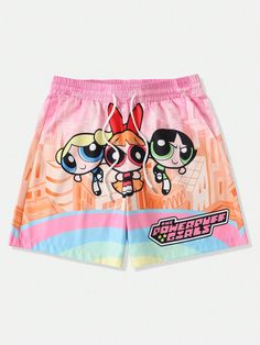 Men's Casual Loose Cartoon And Letter Printed Drawstring Waist Shorts Summer, School Pink Casual   Fabric Animal,Cartoon,Letter,All Over Print Track Shorts Slight Stretch  Men Clothing, size features are:Bust: ,Length: ,Sleeve Length: Casual Summer Shorts With Cartoon Print, Summer Casual Bottoms With Cartoon Print, Casual Cartoon Print Shorts For Summer, Summer Cartoon Print Loungewear Bottoms, Summer Cartoon Print Multicolor Bottoms, Summer Multicolor Cartoon Print Bottoms, Multicolor Leisure Bottoms With Drawstring, Multicolor Drawstring Bottoms For Leisure, Multicolor Cartoon Print Swimwear For Summer