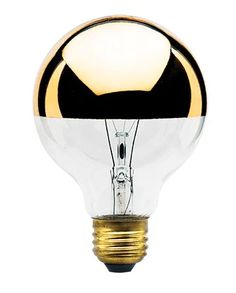 a light bulb with a black and gold design on the top, in front of a white background