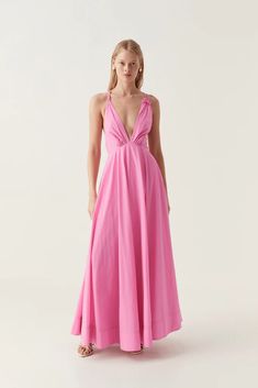 Vellum Maxi Dress – Aje World Cocktail Party Attire, Conservative Dresses, Unique Party Dresses, Casual Party Outfit, Party Outfits For Women, Cerise Pink, Pink Maxi, Braided Strap, Metallic Dress