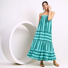 𝐈𝐭𝐞𝐦 𝐃𝐞𝐬𝐜𝐫𝐢𝐩𝐭𝐢𝐨𝐧 Explore the designer Indian dresses for women and girls with best clothing cotton material. Featuring with cool handmade stripes maxi dress with sleeveless strap pattern for your summer boho vacations. Perfect for your comfortable and lightweight outings.  About the dress: The dress is made in a beautiful Hand Block print and 100% pure cotton fabric. Extremely comfortable fit, elegant and feminine look. * Handmade in our studio * Square Neckline * Adjustable Waist * Higher Waistline * Ankle Length * Available from plus size or can be made in a custom size.  Size Chart:  SIZE XS *BODY: Bust: fits bust around 33"-34"/ 84-88 cm Waist: fits waist around 25"-26"/ 64-68 cm Hips: fits hips around 33"-35"/ 86-90 cm *GARMENT: Bust: +/- 39"/ 97.5 cm Waist: +/- 37"/ 92 Women's Sundress, Multicolor A-line Beach Maxi Dress, Striped Fitted A-line Maxi Dress, Vertical Striped Dress, Indian Dresses For Women, Striped Beach Maxi Dress, Lined, Button Front Maxi Dress, Striped V-neck Beach Dress, Beach Dresses With Vertical Stripes And V-neck