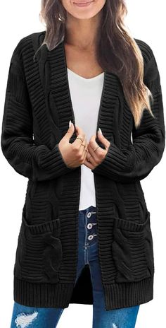 MEROKEETY Women's 2024 Long Sleeve Cable Knit Cardigan Sweaters Open Front Fall Outwear Coat Autumn Outwear, Cardigan Plus Size, Cardigan Kimono, Oversize Pullover, Warm Cardigan, Cable Knit Sweater Cardigan, Cardigan Casual