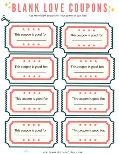 Free blank printable love coupons template Cute Coupon Template, Free Love Coupons For Him, Couple Coupons For Him Free Printable, Love Coupon Template Printable, Craft For Loved Ones, Valentines Coupons For Kids, Tickets For Boyfriend Love Coupons, Diy Coupons For Friend