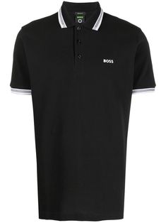 black cotton jersey knit embroidered logo at the chest polo collar front button placket short sleeves straight hem Boss Outfit, Polo Shirt Colors, City Shorts, Black Polo, Belted Jacket, Balenciaga Triple S, Cotton Polo Shirt, Summer Beach Wear, Cotton Polo