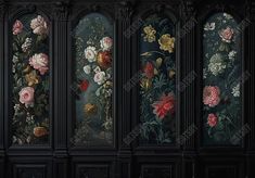 Black Floral Victorian Wall Backdrop - Gatsby Backdrop Black Wall White Wainscotting, Moody Victorian, Black Victorian House, Castle Aesthetic Interior, Grand Piano Living Room, Victorian Style Living Room, Piano Living Rooms, Black Wainscoting, White Wainscoting