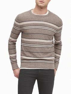 Silk Linen Stripe Sweater | Banana Republic Knit Crew Neck Sweater With Horizontal Stripes, Knit Sweater With Horizontal Stripes And Crew Neck, Knit Sweater With Horizontal Stripes For Layering, Contrast Stripes Sweater For Layering, Classic Striped Crew Neck Sweater, Mens Striped Sweater, Mens Knitwear, Polo Rugby Shirt, Linen Yarn