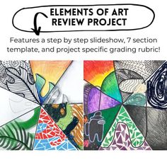 an advertisement for the elements of art review project, with images of colorful shapes and lines