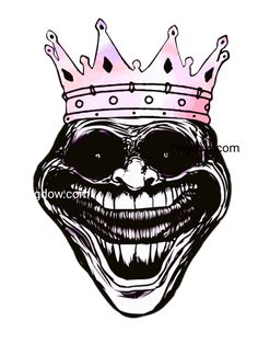 a drawing of a clown with a crown on top of it's head and teeth