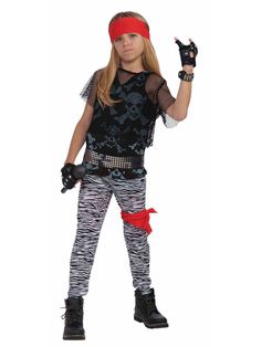 The unique Child's Full 80's Rockstar Costume will get your child ready to rock the night away! With a headband, mesh shirt, tank top, belt, pants, and bandana, your little one will have everything they need to dance the night away. Your child can pretend they are on a stage performing to their thousands of fans who are chanting their name! Throw on the music and be their biggest fan! 80s Rock Costume, 80s Rock Star, Karneval Diy, Rockstar Costume, Black Mesh Shirt, Rocker Costume, Rock Costume, Rock Star Costume, Easy College Halloween Costumes