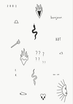 an image of various symbols drawn in black and white on a sheet of paper with the words bonjou art written below it