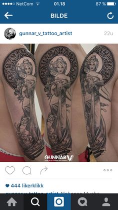 some tattoos on the back of someone's legs and arms, with an image of two