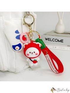 BirdinBag - Cute Cartoon Bag Charm in a Stylish Design Cute Large Capacity Red Bag, Cute Red Bag With Large Capacity, Cute Red Rectangular Satchel, Cute Red Bags With Large Capacity, Cute Red Satchel For Daily Use, White Travel Bag With Keychain, White Travel Bags With Keychain, Cute Red Satchel For Everyday Use, Cute Red Bag With Removable Pouch