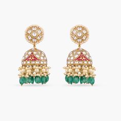 Vilasin Enamel Jadau Silver Jhumki Earrings Bollywood Style Kundan Chandbalis In Dual-tone, Bollywood Style Dual-tone Kundan Chandbalis, Festive Dual-tone Kundan Danglers, Green Dual-tone Earrings For Festive Occasions, Festive Dual-tone Danglers, Green Cutdana Bridal Earrings In Temple Style, Festive Green Kundan Earrings, Green Kundan Earrings With Cutdana, Green Temple Jewelry Earrings For Eid