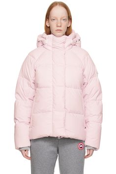 Canada Goose: Pink Junction Down Jacket | SSENSE Slip Dress In Winter, Canada Goose Puffer Jacket, Pink Canada Goose, Pink Hooded Winter Jacket, Pink Puffy Jacket, Pink Down Puffer Jacket With Padded Collar, Pink Winter Jacket, Pink Down Puffer Jacket With Detachable Hood, Fitted Pink Hooded Puffer Jacket