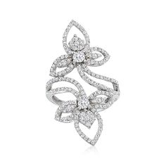 1.50 ct. t.w. Diamond Floral Cluster Ring in 14kt White Gold Diamond Flower Pendant, Pearl Strands Necklace, Diamond Birthstone, Sparkle Necklace, Mixed Metal Jewelry, Bypass Ring, White Gold Wedding Rings, Ladies Diamond Rings, Diamond Star