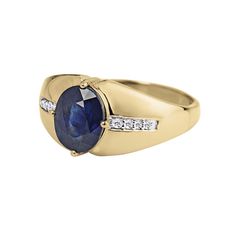 Bold and unique, this striking ring is perfect for the distinguished gentleman. Created in sleek sterling silver generously plated in 18k yellow gold. Your eyes are instantly drawn to the 3 ½ carats of oval blue Diamondeau® - the Supreme Diamond Alternative center stone. With 0.14ct shimmering Diamondeau® - the Supreme Diamond Alternative accents edging each side. This classic is sure to become a firm favorite. Black Wedding Bands, Distinguished Gentleman, Mens Life, Gold Watch Men, Diamond Alternatives, The Supreme, Men's Necklace, Men's Ring, Mens Jewelry Bracelet