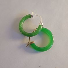 Brand New- Lovely Styling Of These Genuine Green Jade Hoops Handmade Jade Hoop Earrings, Handmade Jade Hoop Jewelry, Handmade Hoop Jade Jewelry, Green Jade Hoop Jewelry, Jade Hoop Earrings As Gift, Nickel-free Green Sterling Silver Hoop Earrings, Green Jade Hoop Earrings, Green Sterling Silver Small Hoop Jewelry, Green Small Hoop Sterling Silver Jewelry