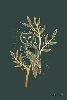 an owl sitting on top of a tree branch with stars in the sky behind it