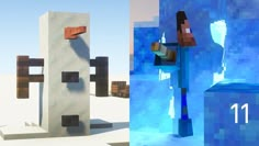 two different types of artwork with blue and white colors, one is an abstract sculpture