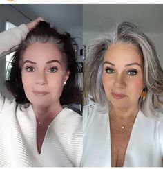 Grey Hair Transformation, Gorgeous Gray Hair, Grey Hair Inspiration, Beautiful Gray Hair, Gray Hair Growing Out, Natural Gray Hair, Transition To Gray Hair, Blending Gray Hair, Gray Hair Highlights