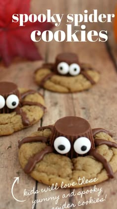 some cookies with googly eyes on them and the words spooky spider cookies