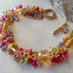 Amethyst Gemstone Cluster Bracelet.Multi | Etsy Gold Bracelet With Natural Stones For Wedding, Festive Multicolor Gemstone Bracelets, Elegant Multicolor Crystal Bracelet For Wedding, Gold Gemstone Beaded Bracelets For Wedding, Gold Beaded Gemstone Bracelets For Wedding, Bohemian Gemstone Bracelets For Wedding, Bohemian Wedding Bracelets With Gemstones, Bohemian Wedding Gemstone Bracelets, Wedding Gemstone Bracelets With Round Beads