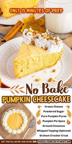 an advertisement for pumpkin cheesecake on a plate