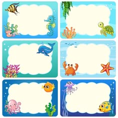 four different sea animals with blank labels