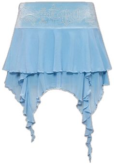 Fitted Light Blue Bottoms With Ruffles, Light Blue Fitted Skirt For Summer, Fitted Light Blue Skirt For Summer, Elegant Fitted Bottoms With Handkerchief Hem, Fitted Long Skort For Summer, Fitted Light Blue Tiered Skirt, Fitted Light Blue Skirt With Ruffles, Light Blue Fitted Skirt With Ruffles, Fitted Blue Skirt With Attached Cancan