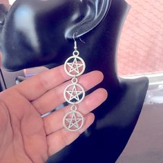 3 Silver Pentacle Charms With Fish Hook Backs. Perfect All Vexing Vibes. Size: 2.75in Length Never Worn Pentacle Jewelry, Halloween Jewelry Diy, Halloween Jewelry, Fish Hook, Gothic Jewelry, Halloween Diy, Piercings, Jewelry Earrings, Women Jewelry