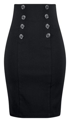 This high waisted pin up style pencil skirt is just divine! High quality bengaline stretch fabrication and retro inspired buttons in front makes this the perfect pencil skirt! Features include zip back closure and slit in back. Made in the USA Pencil Skirt Outfits, Rockabilly Style, High Waisted Pencil Skirt, Double Trouble, Mode Vintage