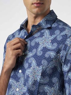 Man muslin cotton shirtBlue paisley star all over printRegular fitLong sleevesComposition: 100% cotton Casual Paisley Print Shirt With Spread Collar, Cotton Paisley Print Shirt With Spread Collar, Short Sleeve Cotton Shirt With Paisley Print, Cotton Paisley Print Short Sleeve Shirt, Collared Cotton Shirt With Paisley Print, Fitted Short Sleeve Shirt With Paisley Print, Boho Swimwear, Saint Barth, Print Swimwear