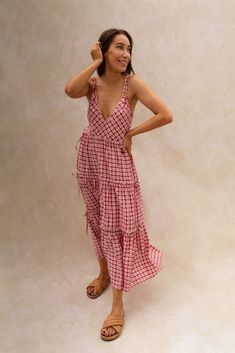 Viviana Multiway Dress - Brigitte – Baiia Swim Maxi Dress Beach, Multiway Dress, Australian Swimwear, Multi Way Dress, Pink Maxi, Reversible Bikinis, Dress Beach, Pink Gingham, Gingham Print