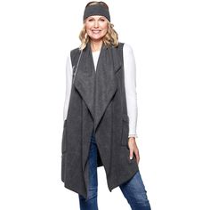 This pocketed vest with matching headband can be worn in a variety of ways so you can dress for the occasion. Wear as a vest, a scarf, or even a lap blanket in a pinch. Easy layering means you can shiver less and strut more. This pocketed vest with matching headband can be worn in a variety of ways so you can dress for the occasion. Wear as a vest, a scarf, or even a lap blanket in a pinch. Easy layering means you can shiver less and strut more. Includes matching headband Arm openings Heavyweigh Headband Knit, Pocket Vest, Lap Blanket, Matching Headband, Fleece Vest, Occasion Wear, Sweater Top, Duster Coat, Layering