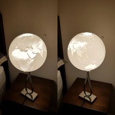 two lamps that have been turned on to look like the earth