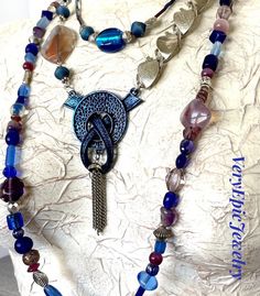 Funky Blue and Purple Bohemian Necklace Repurposed Modern - Etsy Modern Hippie, Blue Clay, Artisan Necklace, Hippie Necklace, Bohemian Necklace, Necklace Beaded, Necklace Boho, Gorgeous Necklaces, Clay Beads