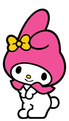 an image of hello kitty with a bow on it's head and wearing a pink hat