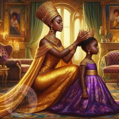 a painting of a woman and child dressed in gold