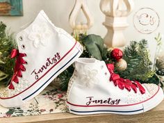 These Custom Converse shoes are sure to make your big day extra special and comfy, they are a perfect gift for your bridesmaids and even for the whole wedding party. ✨✨Designs and Texts✨✨ ⭐️ You can choose one of our texts in the personalization section or message us with your own words. ⭐️ If you like a different design message me and I will be happy to work with you to create unique shoes for you. ⭐️ If you want a different Color of shoes message me and I will try my best to get them for you. Quinceanera Shoes Sneakers, Quince Shoes Sneakers, Shoes Quinceanera, Sweet 16 Shoes, Pink Jordans 4s, Quince Shoes, Jordans 4s, Custom Converse Shoes, Quinceanera Shoes