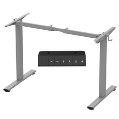 an electric standing desk with four switches on the front and back sides, all facing different directions