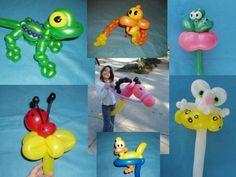 there are many different balloons and toys in this photo collage, each with a ladybug on it