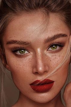 Makeup Look Glam, Aesthetic Eye Makeup, Red Lip Makeup Look, Tamara Williams, Zendaya Makeup, Aesthetic Eye, Red Lips Makeup Look, Red Lipstick Makeup, Beautiful Freckles