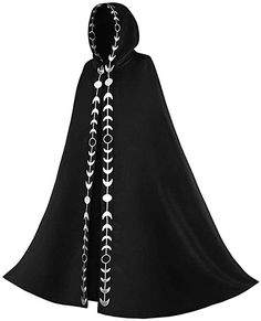 Gothic Costumes For Women, Cloak Designs Hooded Capes, Black Cloak Aesthetic, Cloak Designs, Black Cloak With Hood, Moon Cloak, Embroidered Cloak, Black Hooded Cloak