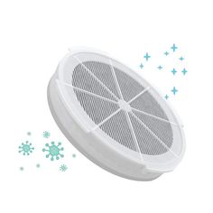 a white round fan with blue snowflakes around it